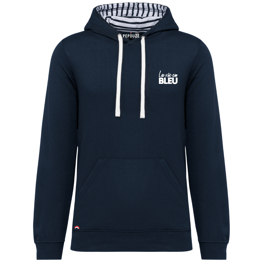 Sweat Adulte Capuche La Vie en Bleu Bleu Marinière