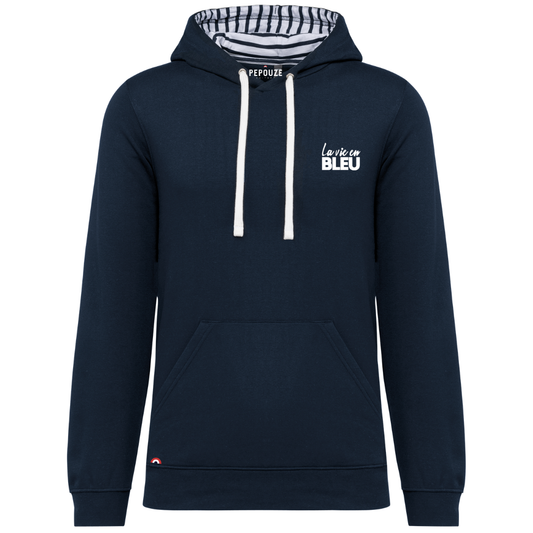 Sweat Adulte Capuche La Vie en Bleu Bleu Marinière