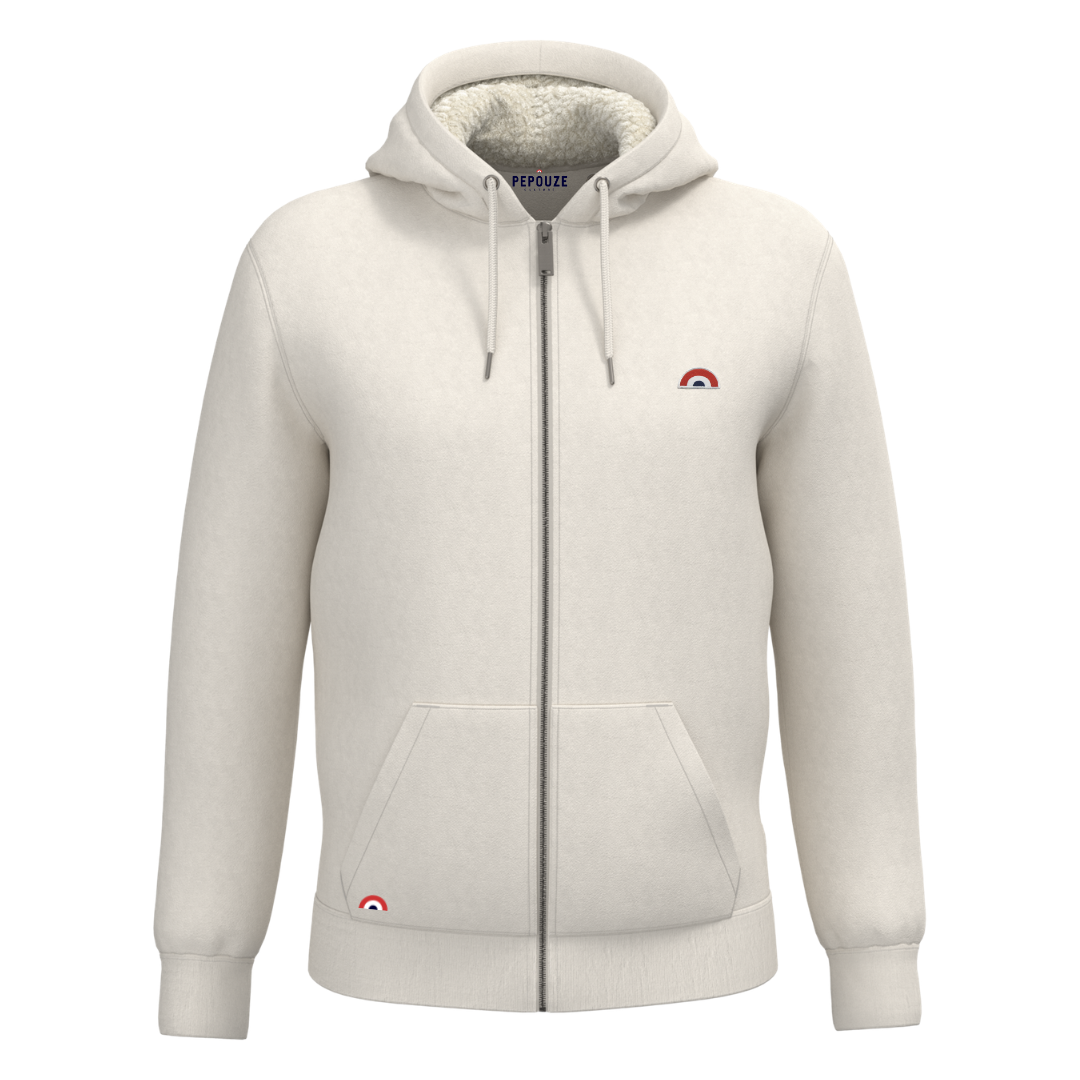 Sweat Adulte Capuche Zippé Sherpa Arc-en-Ciel Ivoire