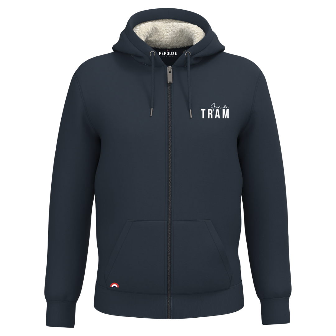 Sweat Adulte Capuche Zippé Sherpa Fan de Tram Bleu