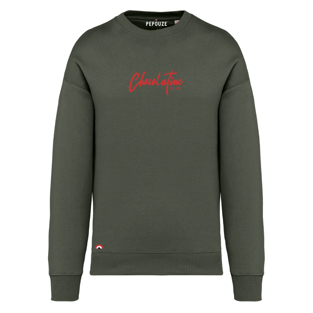 Sweat Adulte Chocolatine Club Kaki Rouge