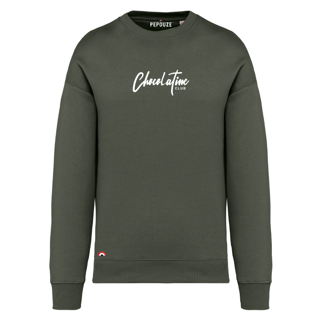 Sweat Adulte Chocolatine Club Kaki Blanc