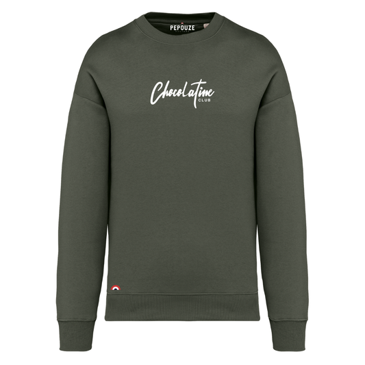 Sweat Adulte Chocolatine Club Kaki Blanc