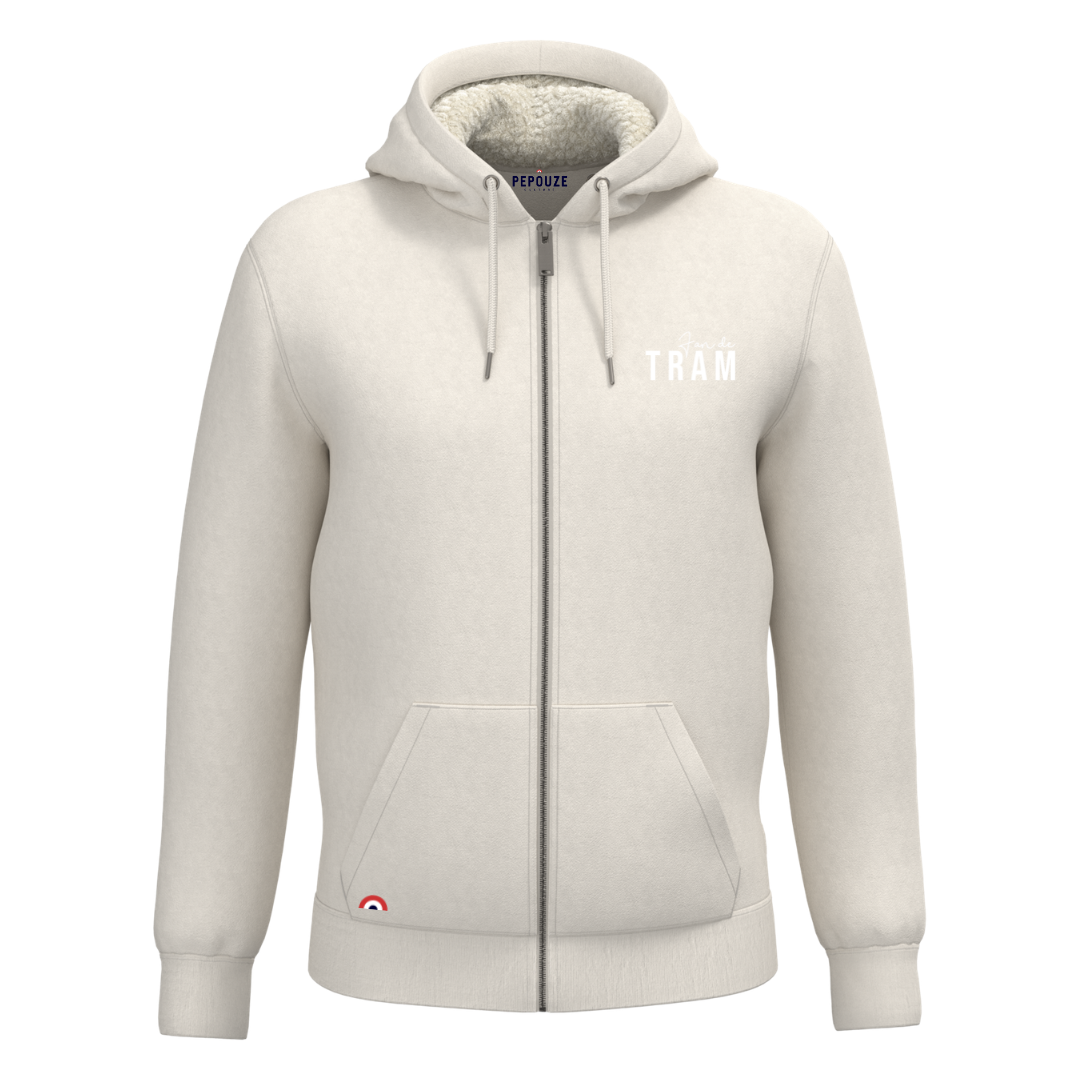 Sweat Adulte Capuche Zippé Sherpa Fan de Tram Ivoire