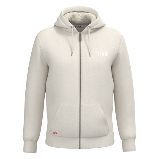 Sweat Adulte Capuche Zippé Sherpa Fan de Tram Ivoire