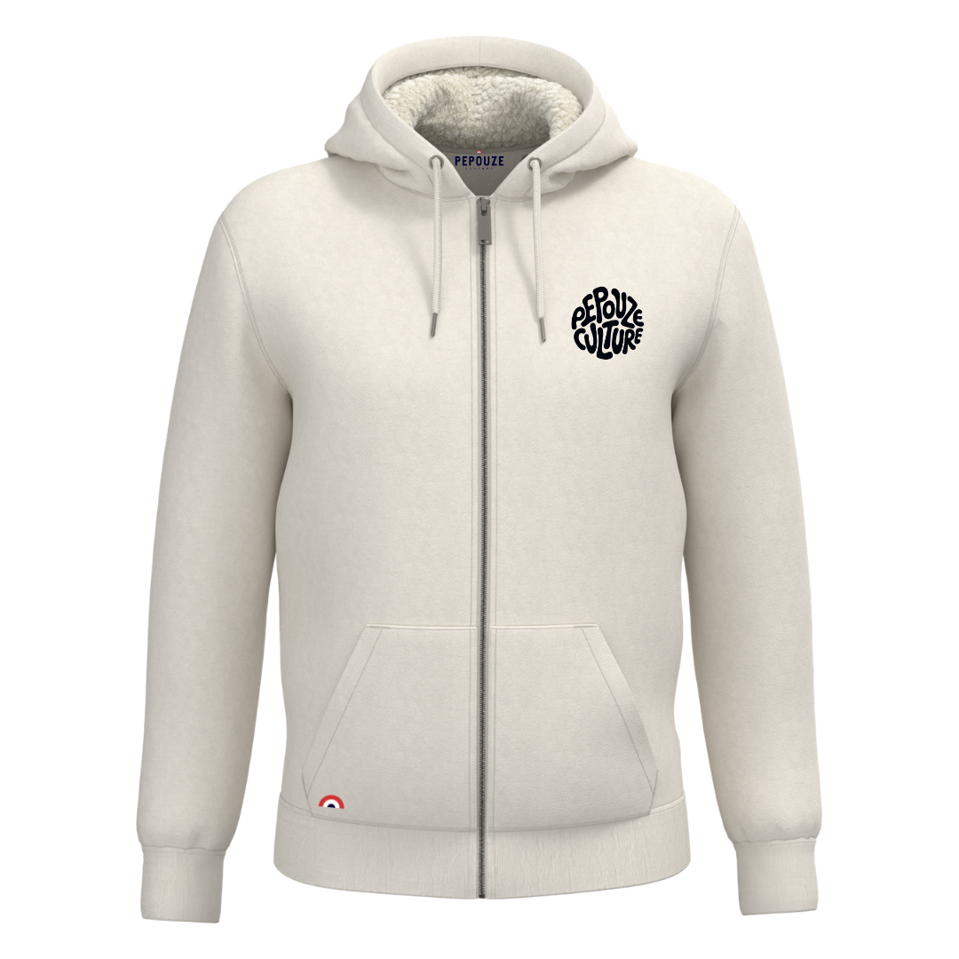 Sweat Adulte Capuche Zippé Sherpa Pepouze Culture Ivoire