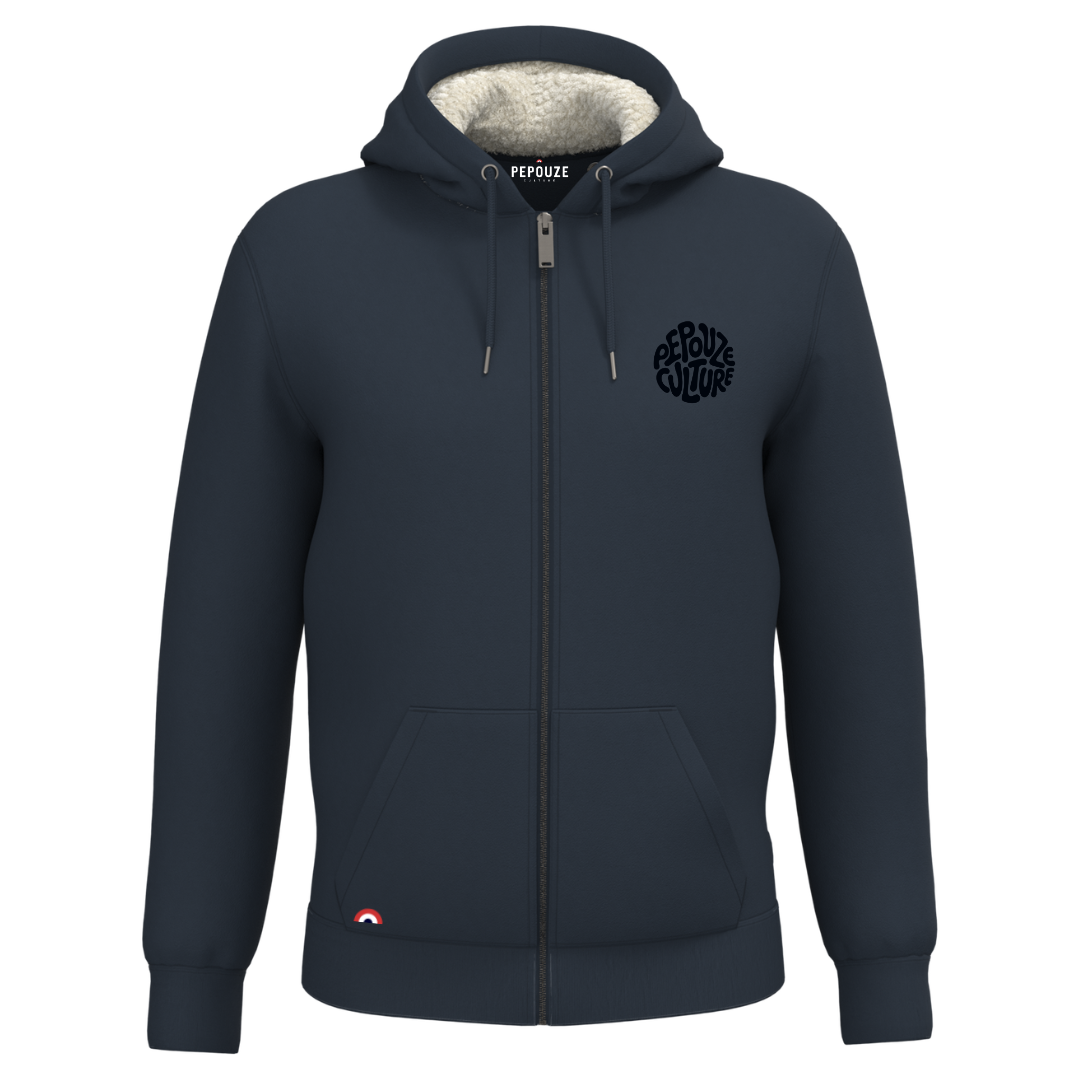 Sweat Adulte Capuche Zippé Sherpa Pepouze Culture Bleu